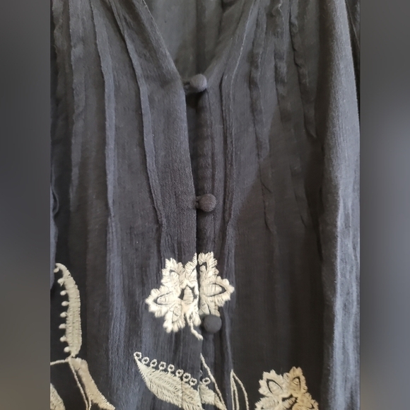 J JILL Navy Blue White Embroidered Floral Button Front Long Sleeve Large - Picture 7 of 7